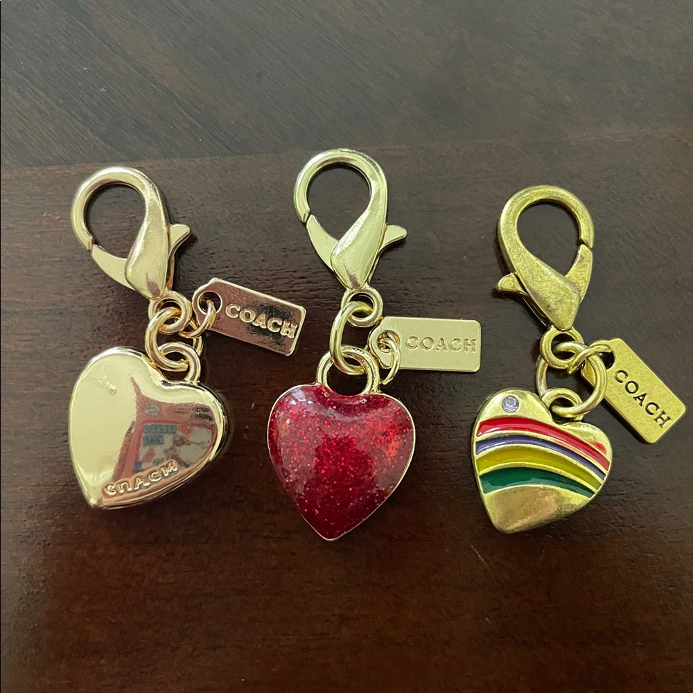 Coach Gold and Red Heart Keychain Trio
